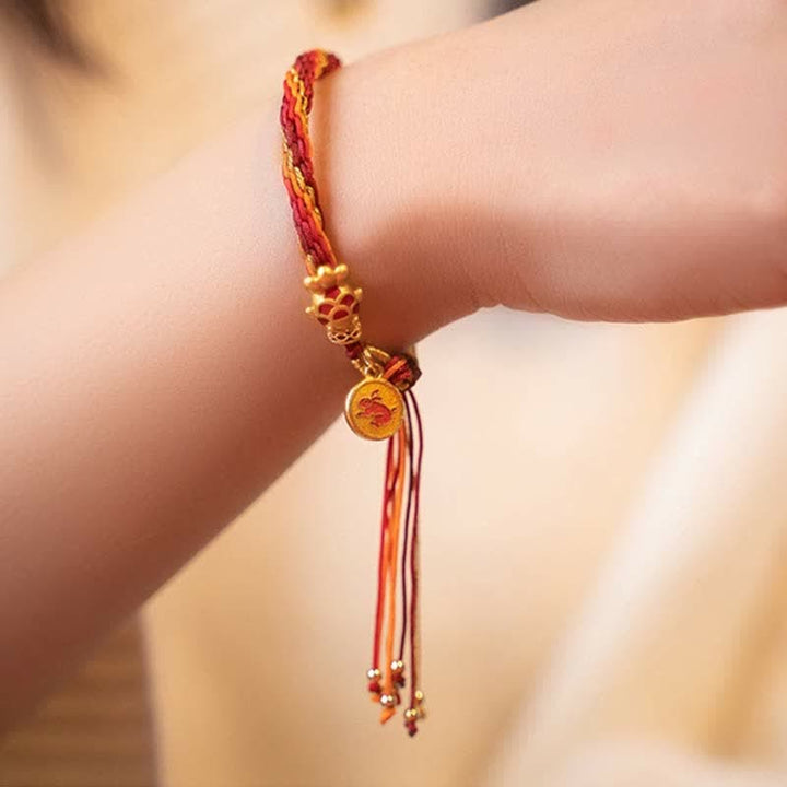 Buddha Stones Chinese Zodiac Handmade Koi Fish String Protection Reincarnation Knot Braid Bracelet