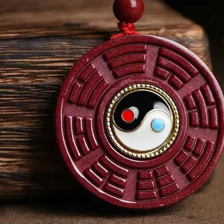 Buddha Stones Natural Cinnabar Bagua Rotatable Yin Yang Keep Away Evil Spirits Necklace Pendant