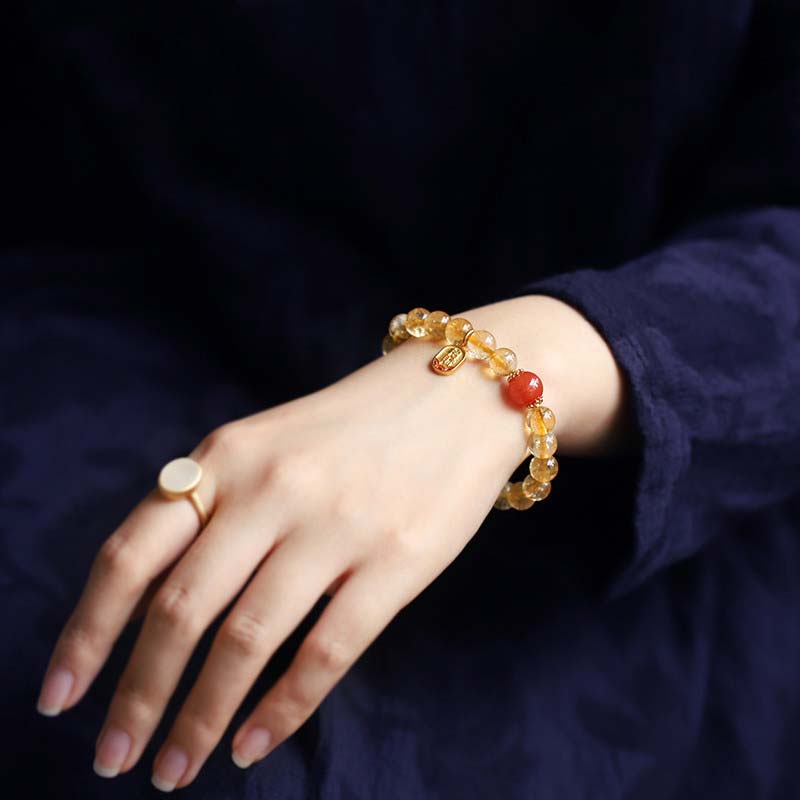 Buddha Stones Citrine Red Agate Fortune Charm Bracelet