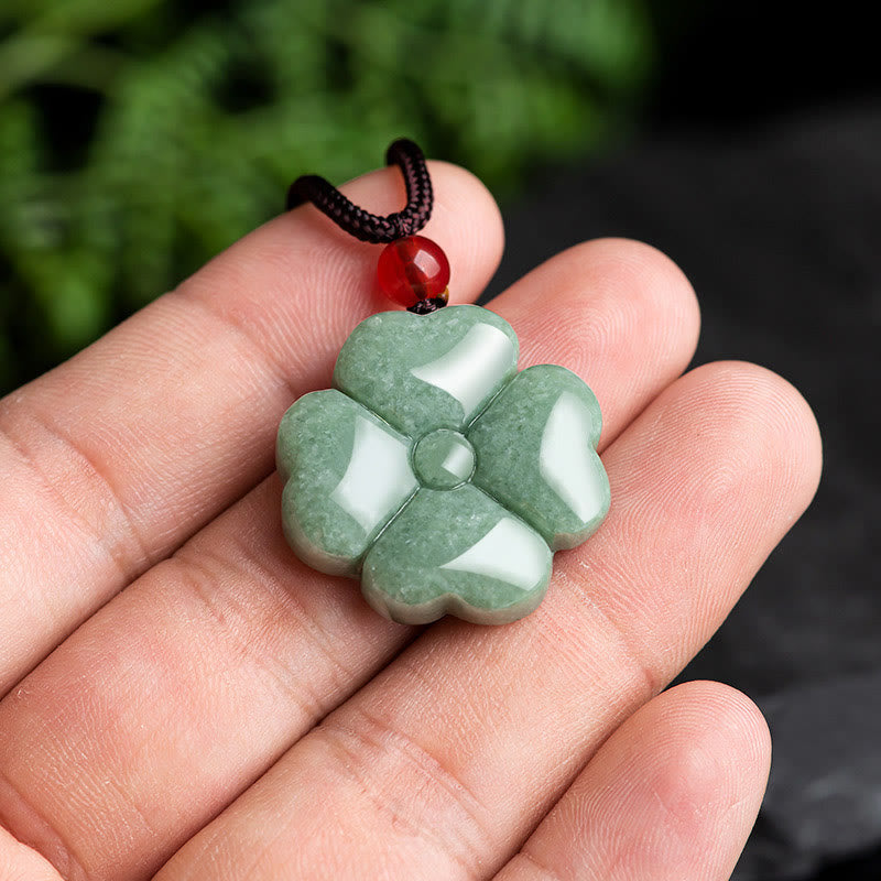 Buddha Stones Natural Lucky Four Leaf Clover Jade Prosperity Necklace Pendant