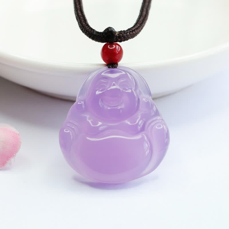 Buddha Stones Laughing Buddha Purple Jade Happiness Necklace Pendant