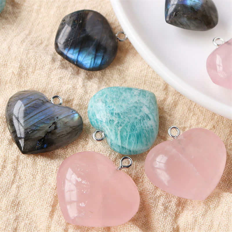 Buddha Stones Labradorite Amazonite Pink Crystal Love Heart Support Necklace Pendant