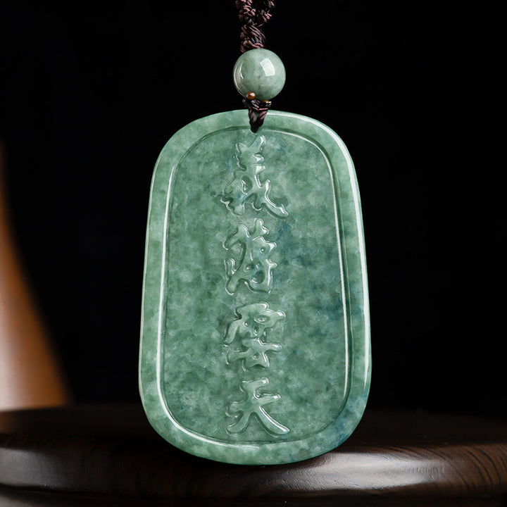 Natural Jade Guan Gong Amulet Wealth Necklace Pendant