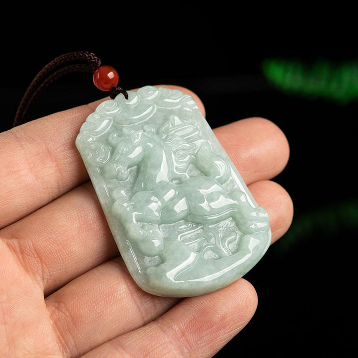 Natural Jade 12 Chinese Zodiac Abundance Amulet Pendant Necklace