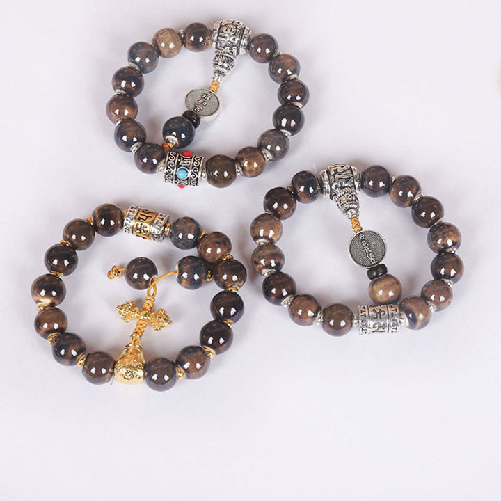 Buddha Stones Tibet Om Mani Padme Hum Prayer Wheel Dorje Vajra Engraved Glass Bead Wisdom Bracelet