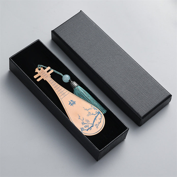 Buddha Stones Classical Musical Instruments Pipa Guzheng Guqin Ruan Metal Bookmarks Tassel With Gift Box