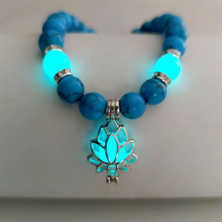 Buddha Stones Tibetan Turquoise Glowstone Luminous Bead Lotus Protection Bracelet