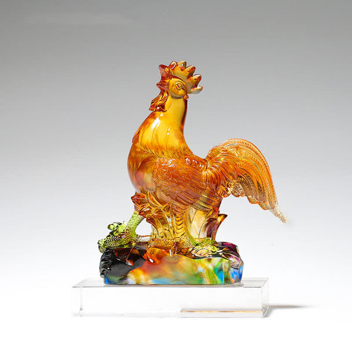 Handmade Liuli Crystal Rooster Art Piece Home Decoration