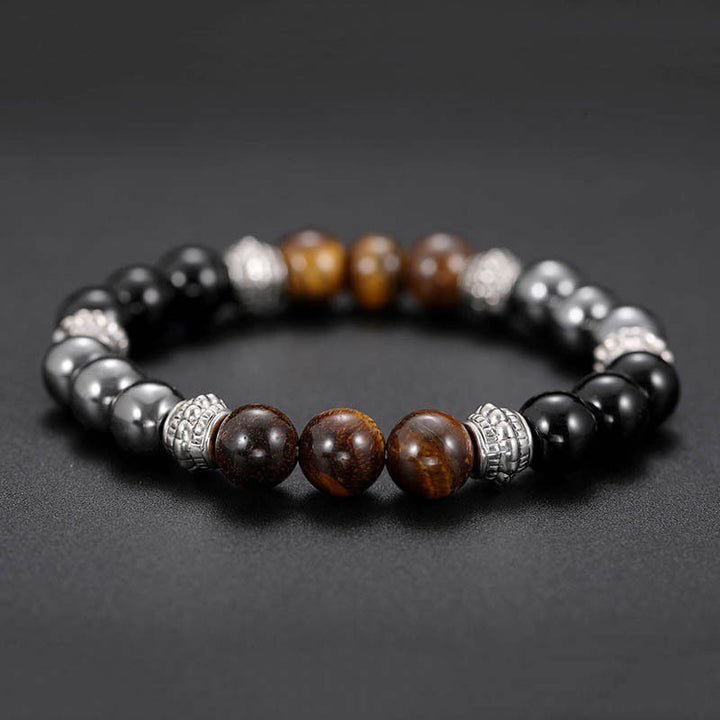 Buddha Stones Tiger Eye and Hematite Good Luck and Healing Bracelet