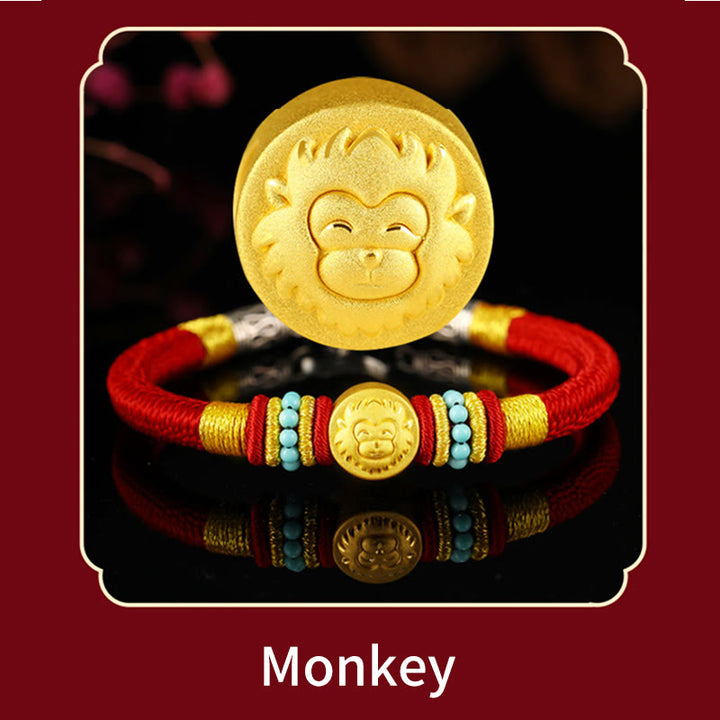 Buddha Stones 999 Gold Chinese Zodiac Om Mani Padme Hum King Kong Knot Protection Handcrafted Bracelet