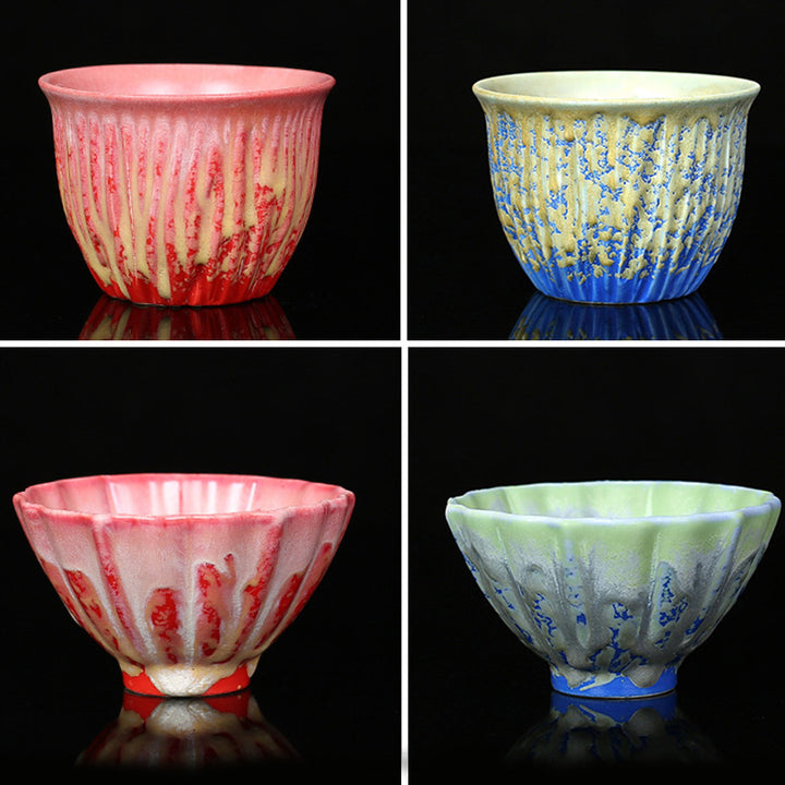 Buddha Stones Retro Blue Red Gradient Lotus Pattern Kiln Change Ceramic Teacup Kung Fu Tea Cup Bowl