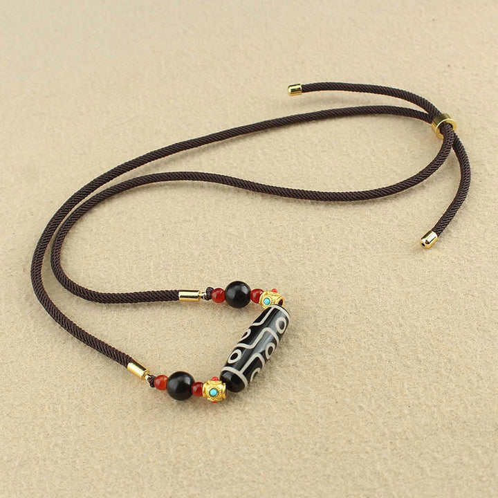 Buddha Stones Tibetan Nine-Eye Dzi Bead Protection Blessings String Necklace Pendant