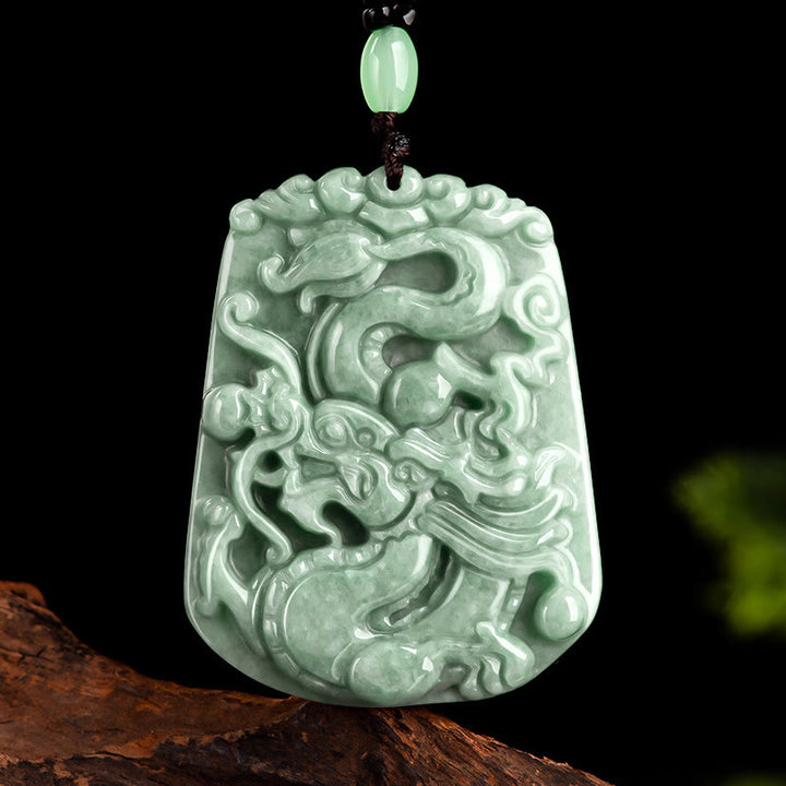 Buddha Stones Year Of The Dragon Chinese Zodiac Dragon Soaring Jade Protection Bead Chain Necklace Pendant