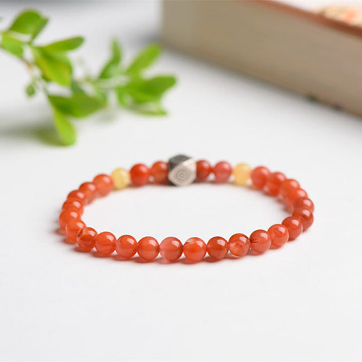 Buddha Stones 925 Sterling Silver Chinese Zodiac Natal Buddha Amulet Red Agate Amber Self-acceptance Bracelet