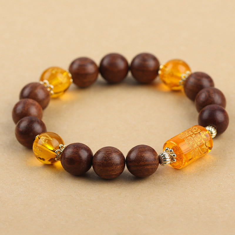 Buddha Stones Natural Phoebe Zhennan Wood Om Mani Padme Hum God Of Wealth Crystal Protection Bracelet