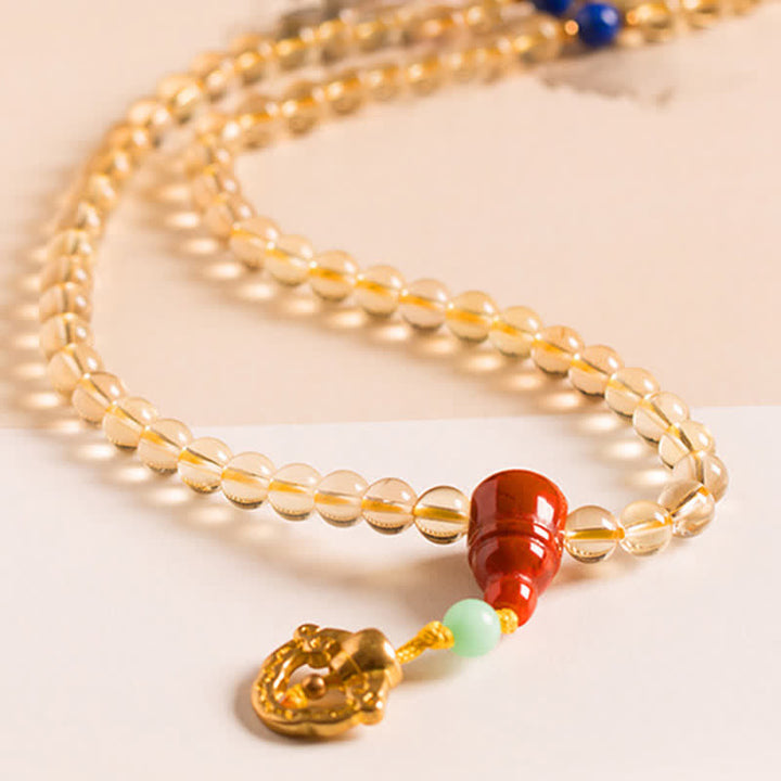 925 Sterling Silver 108 Mala Beads Natural Citrine Red Agate Amber Pleasure Charm Bracelet