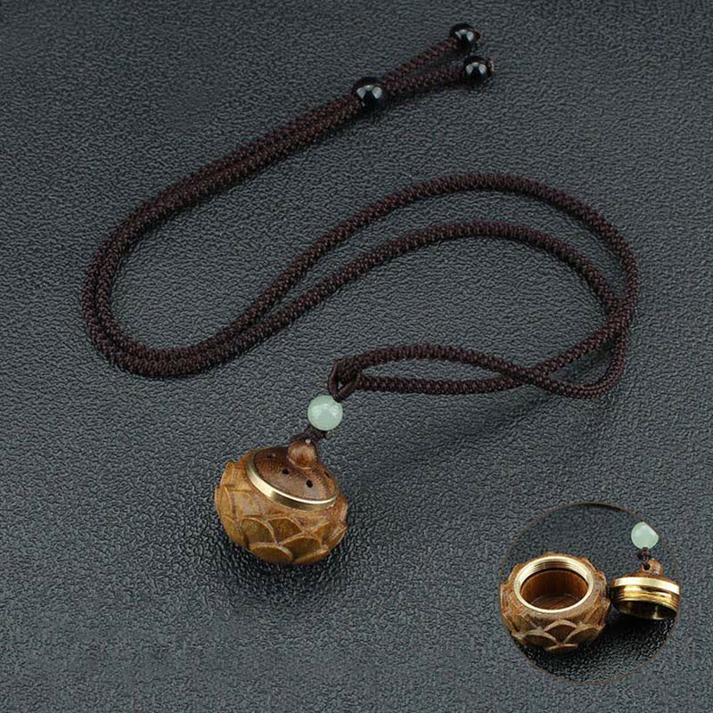 Buddha Stones Tibet Green Sandalwood Rosewood Om Mani Padme Hum Lotus Positive Soothing Necklace Pendant