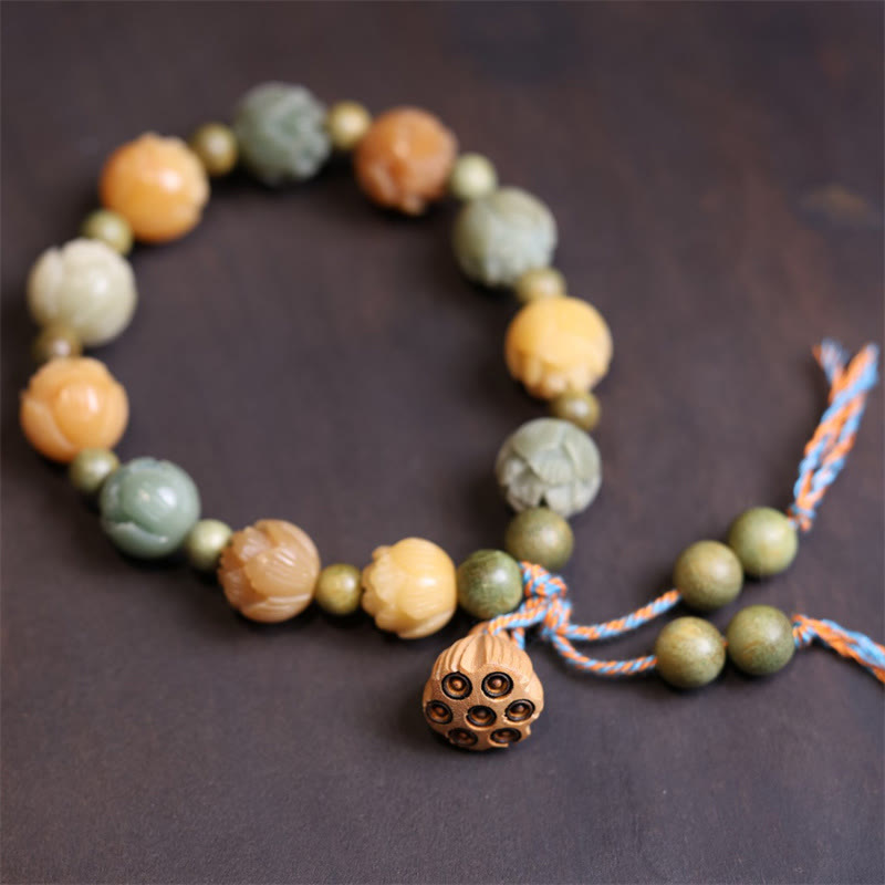 Buddha Stones Bodhi Seed Lotus Green Sandalwood Wisdom Harmony Bracelet