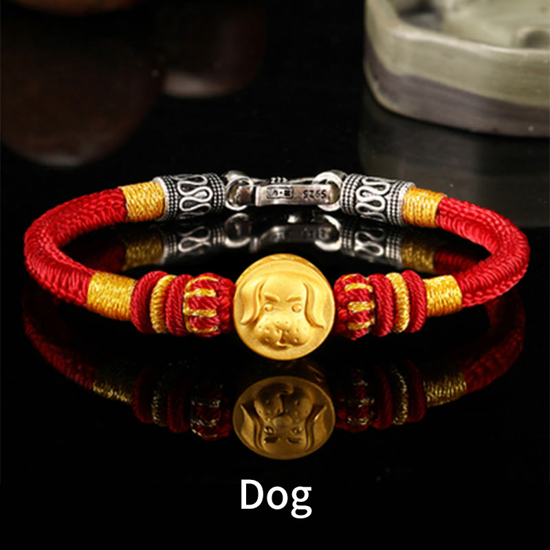 Buddha Stones 999 Gold Chinese Zodiac Auspicious Matches Om Mani Padme Hum Luck Handcrafted Bracelet