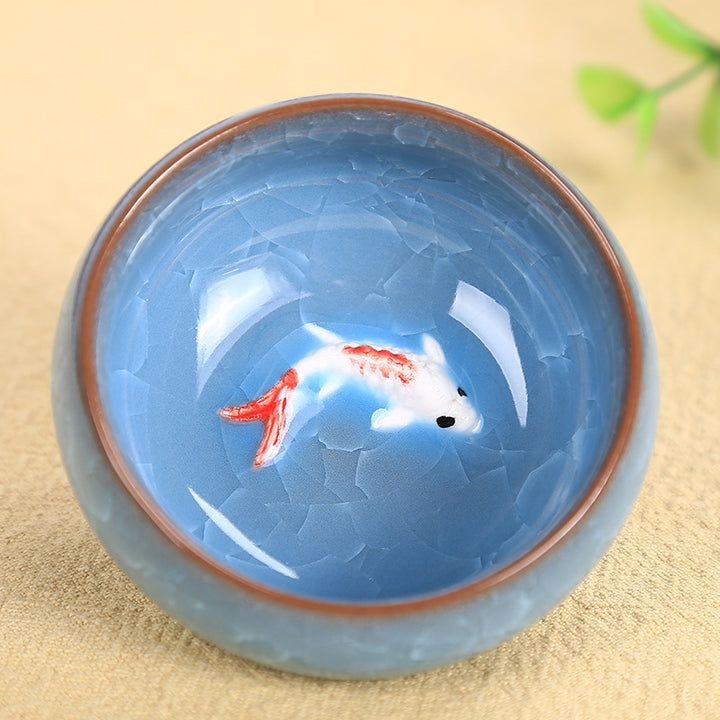 Buddha Stones Cute Koi Fish Ceramic Teacup Kung Fu Tea Cup Bowl 45ml