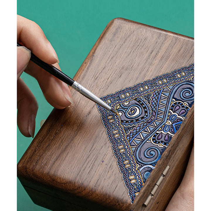 Vintage Handmade Black Walnut Wood Jewelry Storage Box With Mirror