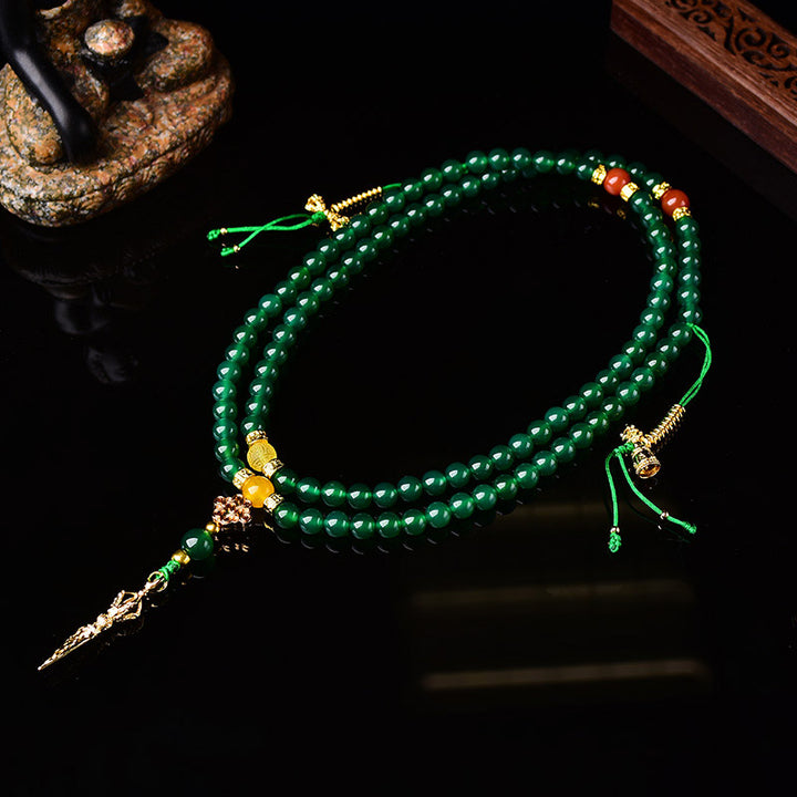 Buddha Stones 108 Beads Natural Green Agate Success Bracelet Mala