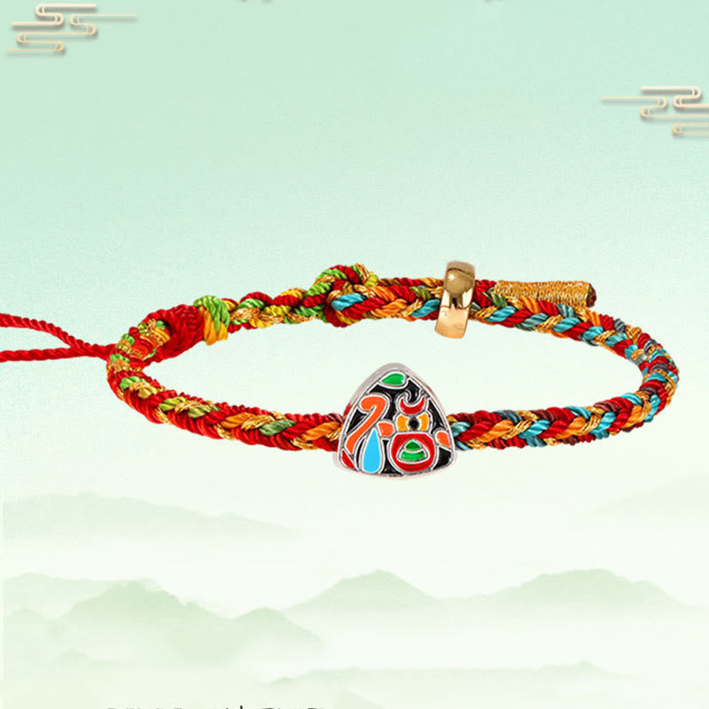 Buddha Stones Multicolored Rope Zongzi Pattern Fu Character Luck Handcrafted Child Adult Bracelet