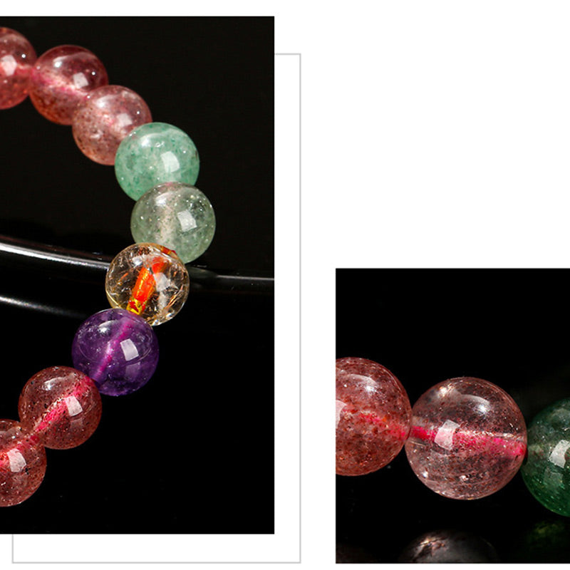 Buddha Stones Natural Multicolored Strawberry Quartz Love Healing Beaded Bracelet