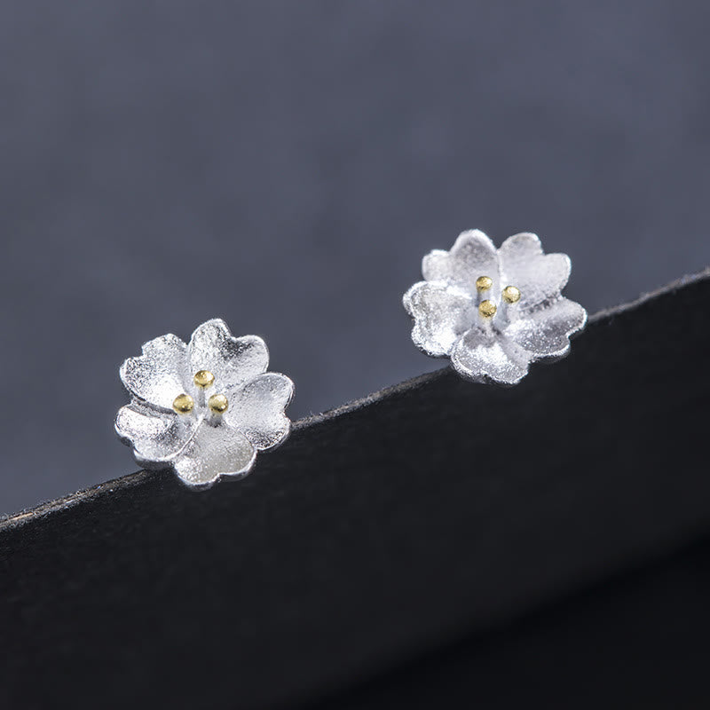 Buddha Stones 925 Sterling Silver Cherry Blossoms Floral Calm Stud Earrings