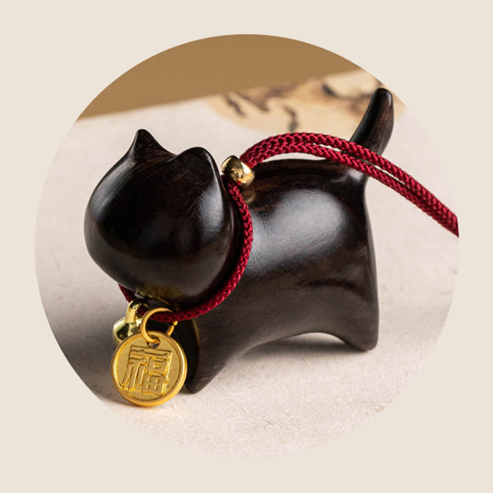 Buddha Stones Ebony Wood Green Sandalwood Lucky Cat Fu Character Lucky Fortune Bell Balance Car Hanging Decoration