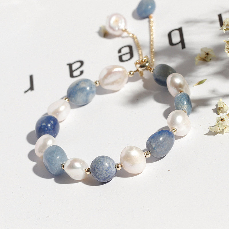 Buddha Stones Natural Blue Aventurine Crystal Pearl Bead Healing Bracelet