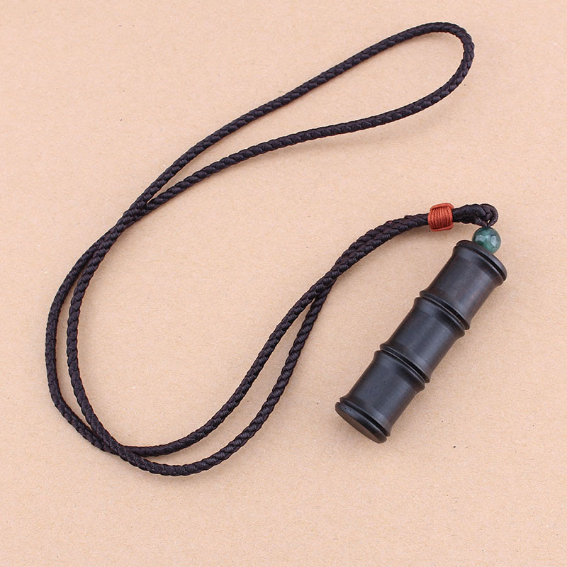 Buddha Stones Ebony Wood Bamboo Pattern Ghau Prayer Box Peace Necklace Pendant