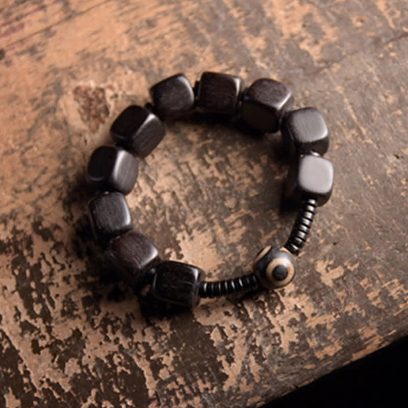 Buddha Stones Tibetan Ebony Wood Dzi Bead Strength Bracelet