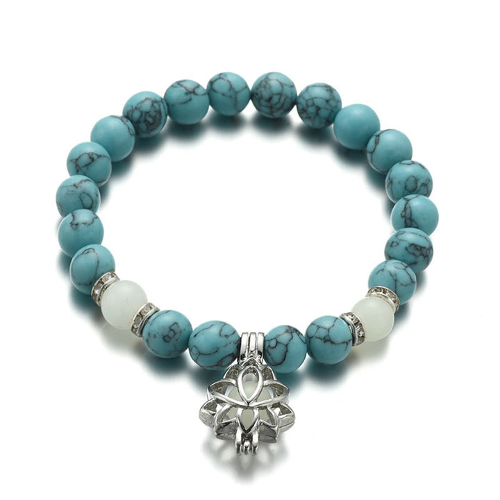 Buddha Stones Tibetan Turquoise Glowstone Luminous Bead Lotus Protection Bracelet