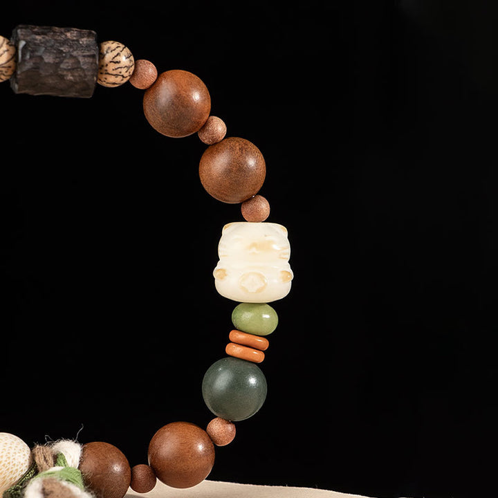 Buddha Stones Lightning Strike Wood Bodhi Seed Cat Paw Claw Auspiciousness Protection Tassel Bracelet