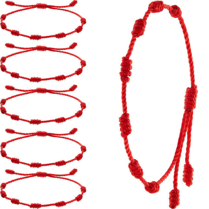 Buddha Stones 4Pcs Evil Eye Seven Knot Red String Protection Bracelet