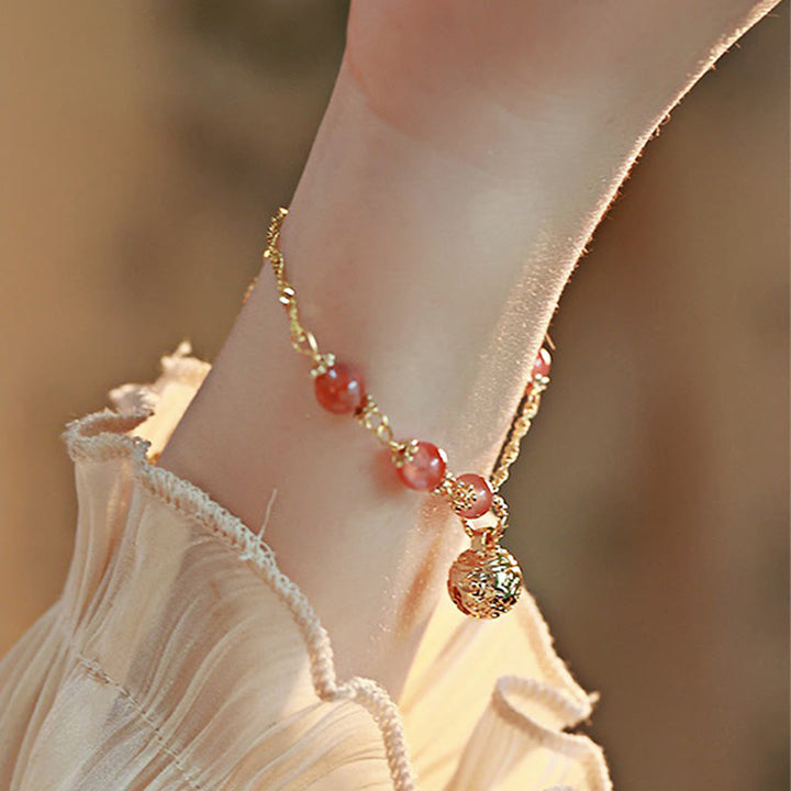 Buddha Stones Red Agate Bell Charm Confidence Chain Bracelet