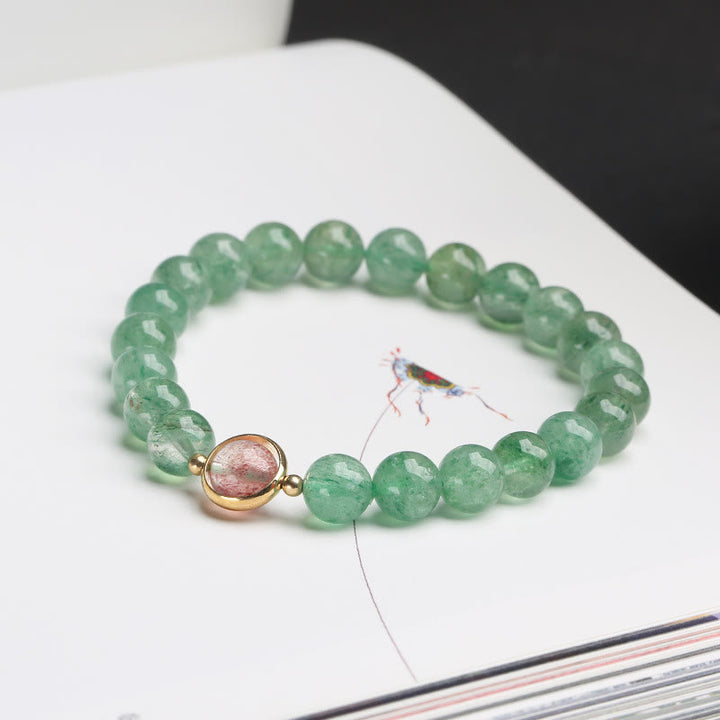 Buddha Stones Natural Green Strawberry Quartz Soothing Beaded Bracelet