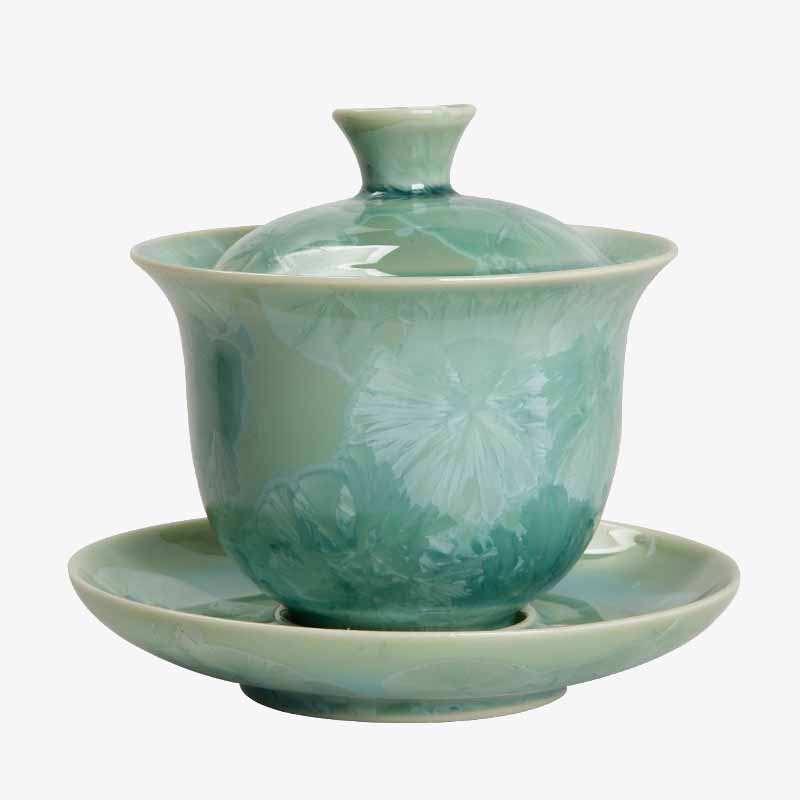 Buddha Stones Traditional Glaze Ceramic Gaiwan Sancai Teacup Kung Fu Tea Cup And Saucer With Lid 180ml