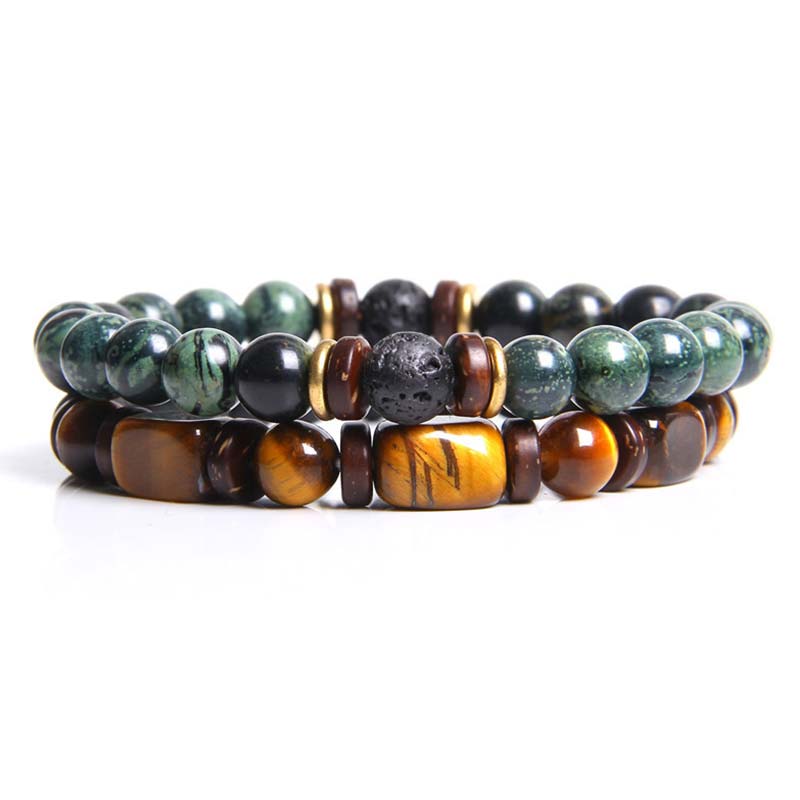 Buddha Stones 2PCS Healing Crystal Emperor Stone Tiger Eye Bead Bracelet