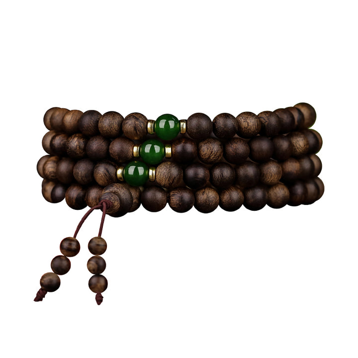 Buddha Stones 108 Mala Beads Indonesia Tarakan Rare Agarwood Cyan Jade Ward Off Evil Spirits Bracelet