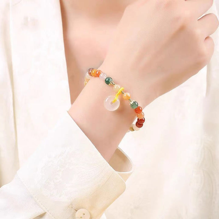 Buddha Stones 14K Gold Plated Colorful Golden Silk Jade Peace Buckle Wealth Bracelet