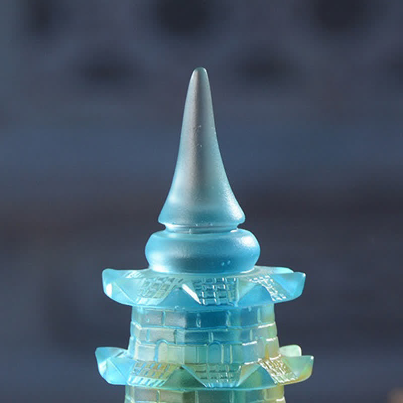 Feng Shui Wenchang Tower Handmade Liuli Crystal Pagoda Art Piece Luck Home Office Decoration