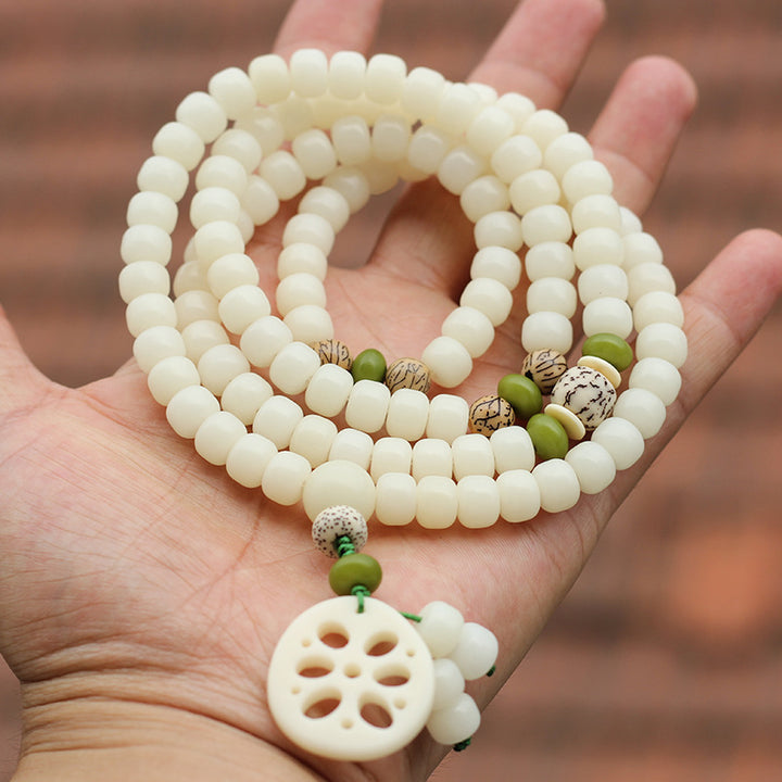 White Bodhi Seed Mala 108 Beads Luck Bracelet