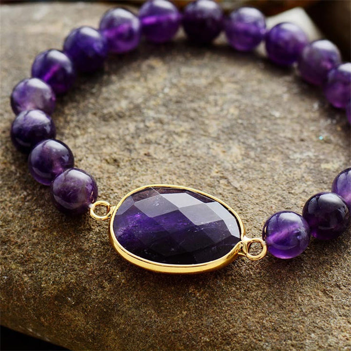 Buddha Stones Natural Amethyst Crystal Balance Marquise Pattern Bracelet