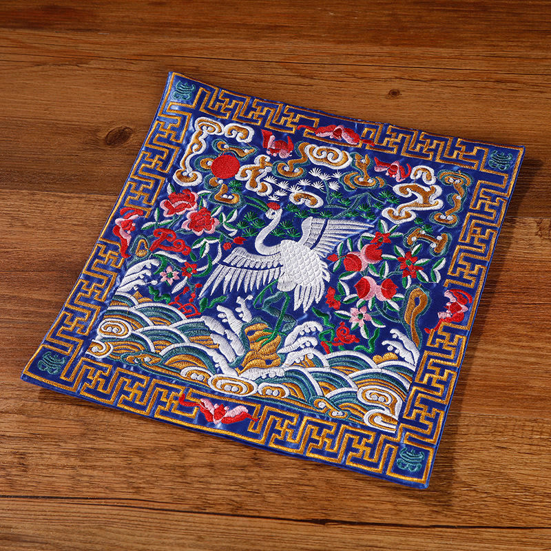 Buddha Stones Crane Phoenix Dragon Kirin Embroidered Cup Mat Pad Tea Cup Coaster Square Kung Fu Tea Mat