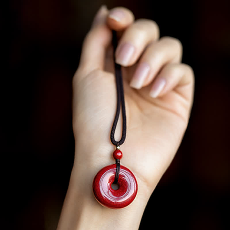 Buddha Stones Cinnabar Peace Buckle Calm Blessing Necklace Pendant