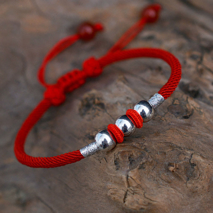 Buddha Stones 925 Sterling Silver Lucky Bead Protection Red String Bracelet