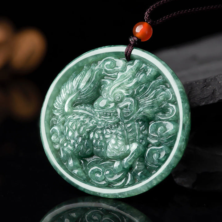 Buddha Stones Natural Jade Kirin Abundance String Necklace Pendant