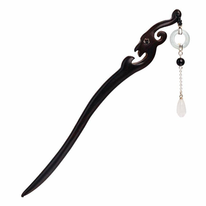 925 Sterling Silver Hetian White Jade Ebony Wood Protection Hairpin